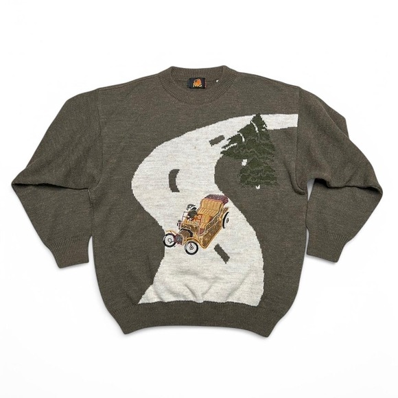 MGA Entertainment Other - MG Sweater Mens 48 Brown Vintage Car Alpaca Wool Intarsia Knit Made in Italy